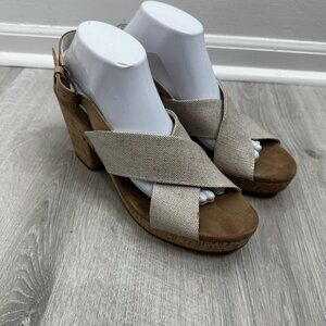 Toms Shoes Wedge Sandals Size 11 Cork Heel Criss Cross Strap Comfort Shoes